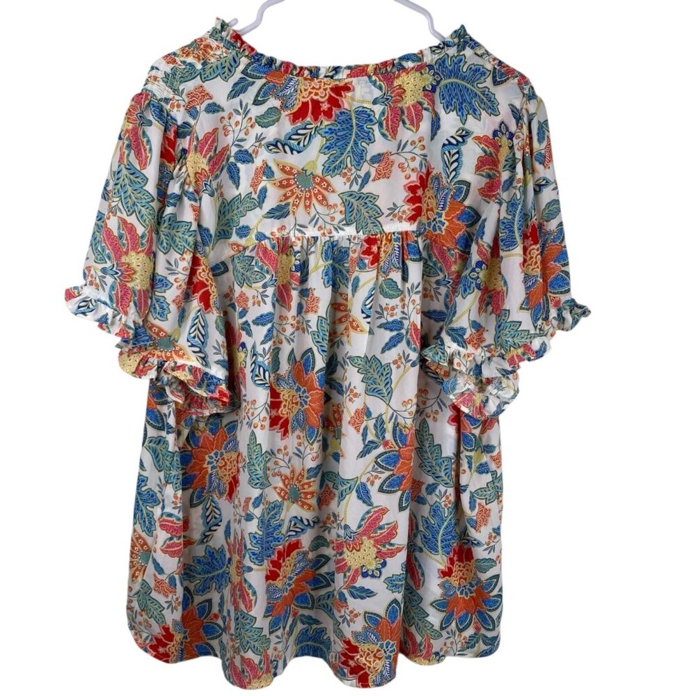 Rose & Olive Top Women's Short Sleeves Ruffles Smocked Floral Mulitcolor 1X NWT - Picture 2 of 11